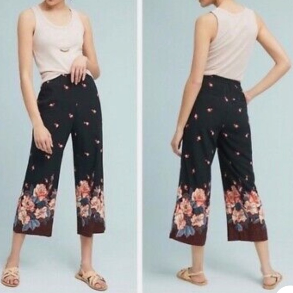 Anthropologie wide leg crop pant with floral design size XS